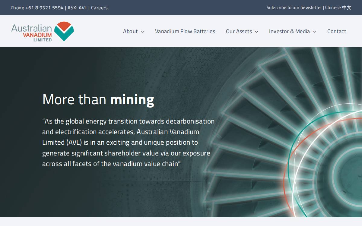 Australian Vanadium Limited website preview