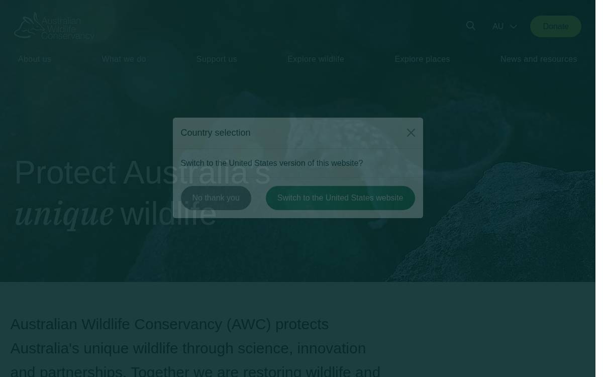 Australian Wildlife Conservancy website preview