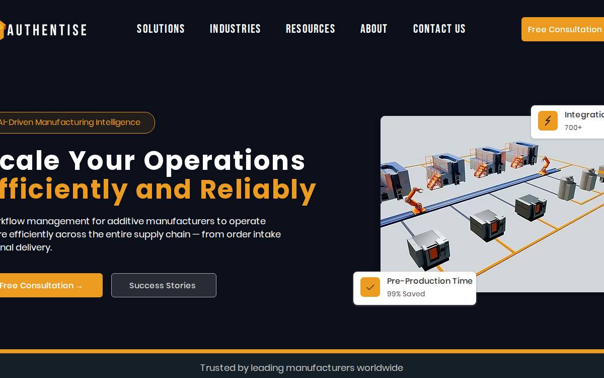 Authentise website preview