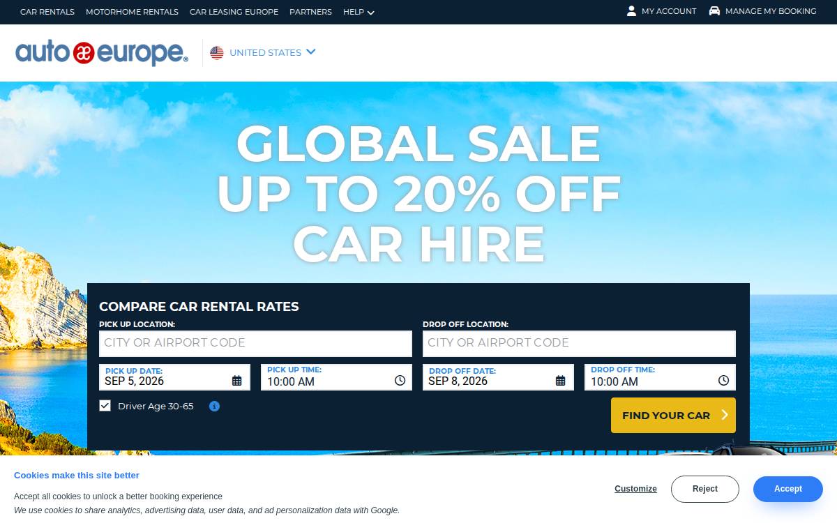 Auto Europe website preview