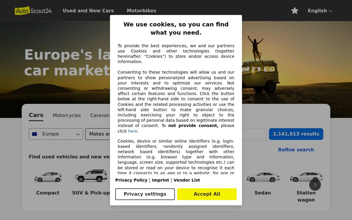 AutoScout24 website preview