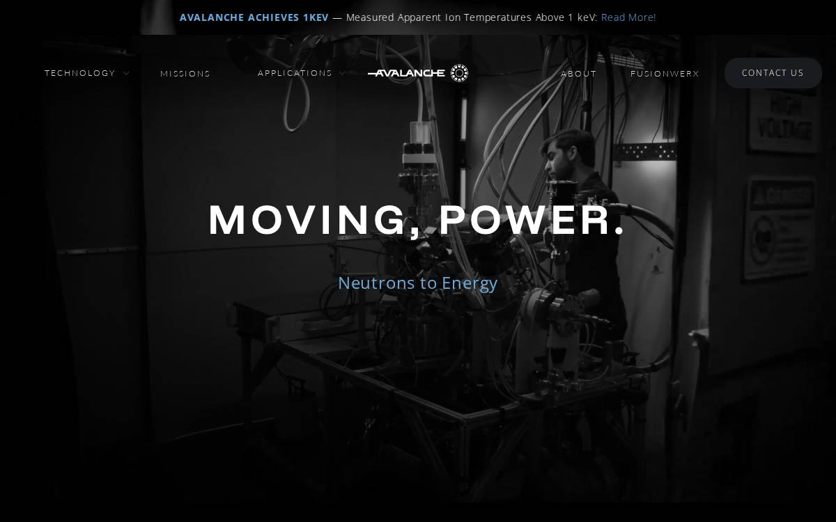 Avalanche Energy website preview