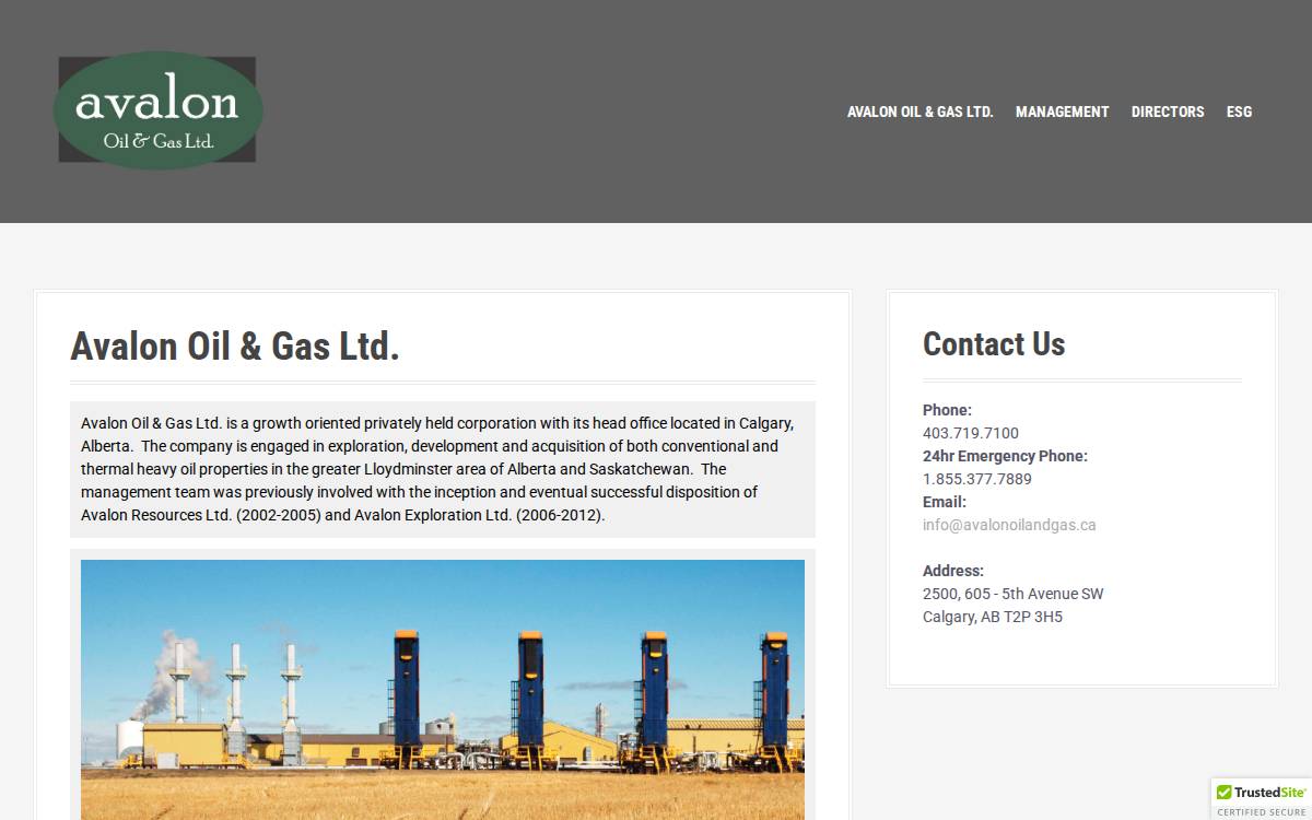 Avalon Oil & Gas Ltd. website preview