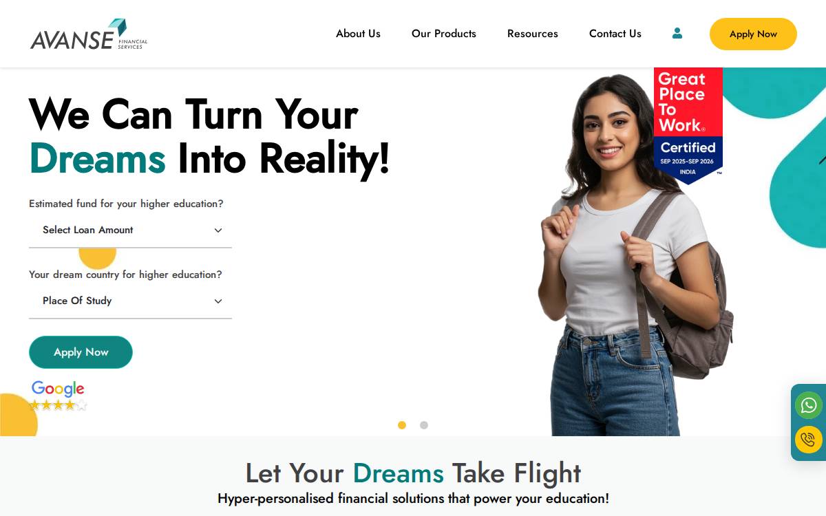 Avanse Financial Services website preview