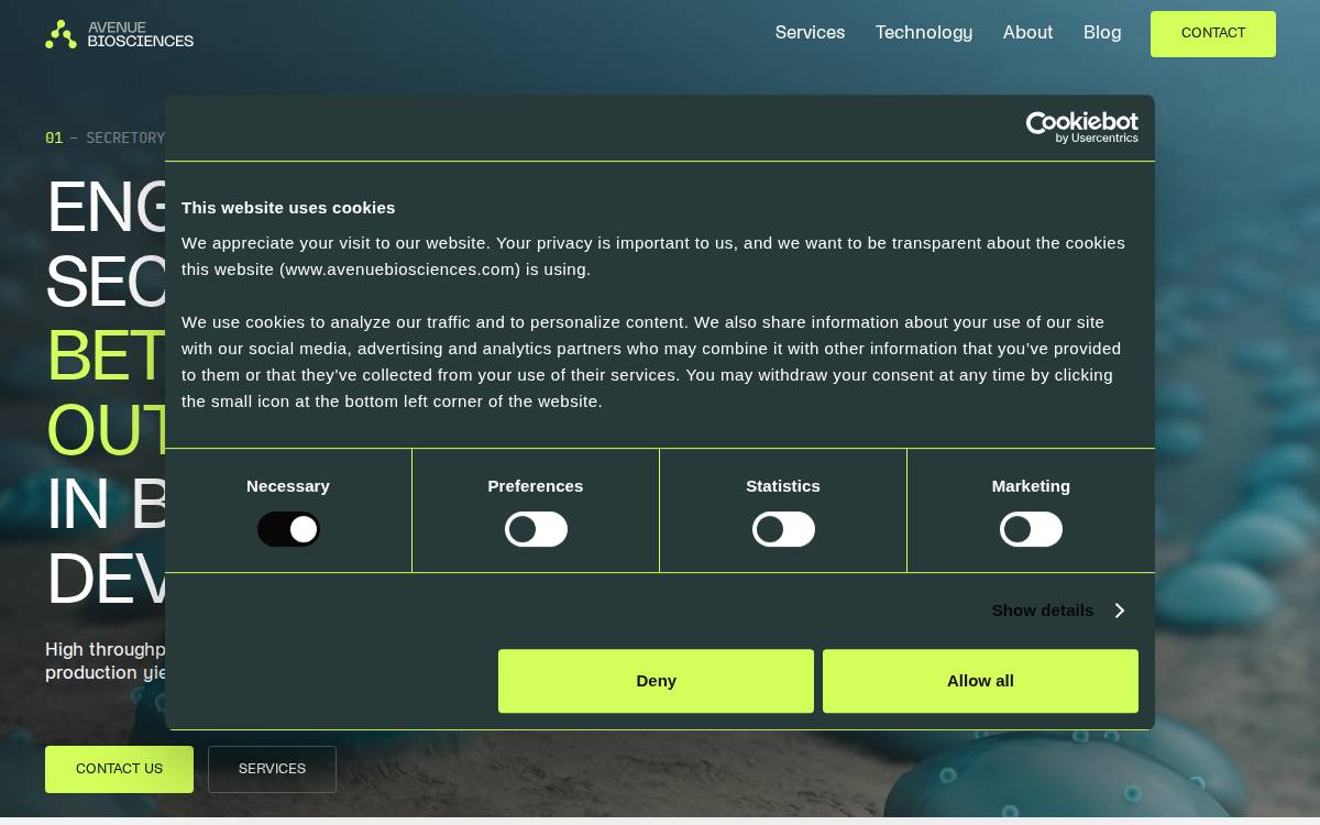 Avenue Biosciences website preview