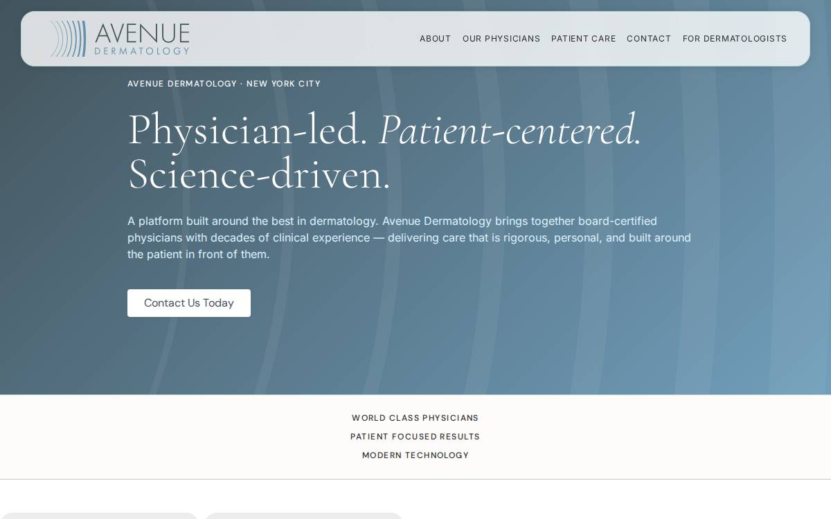 Avenue Dermatology website preview