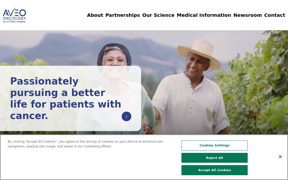 AVEO Oncology website preview