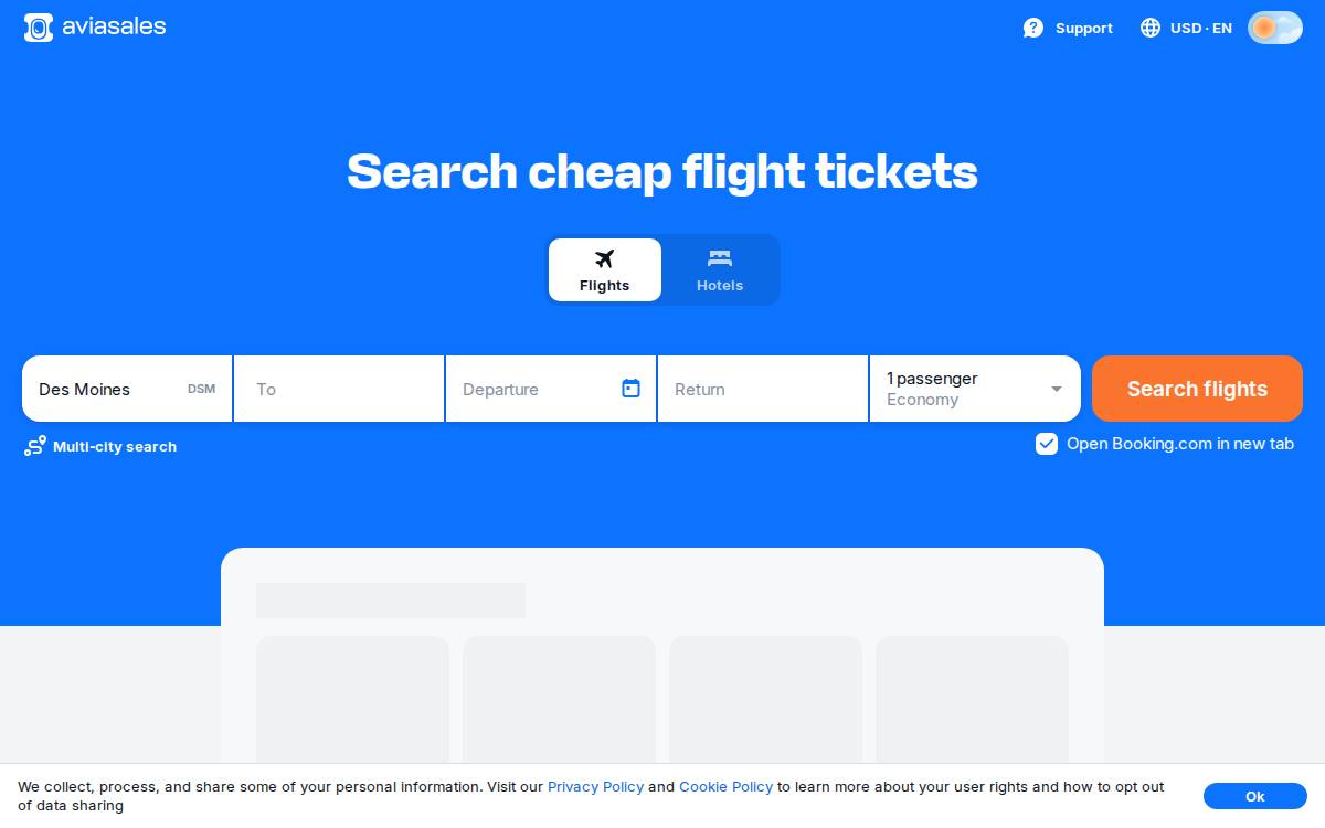 Aviasales website preview