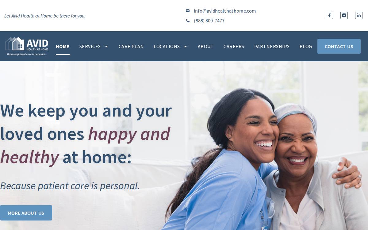 Avid Health at Home website preview