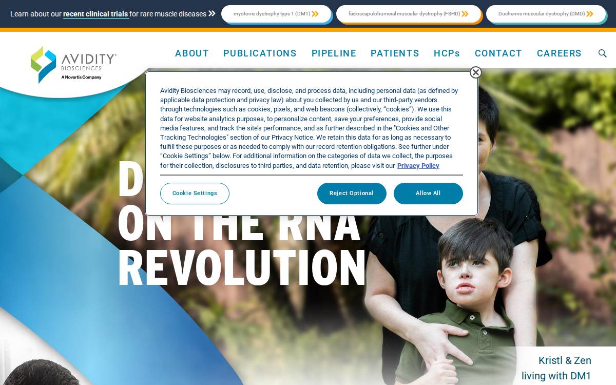 Avidity Nanomedicines website preview