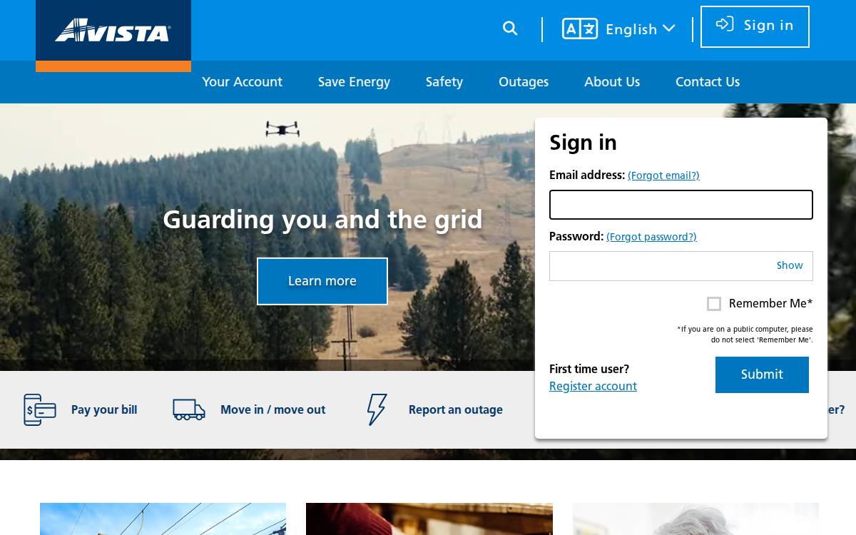 Avista Corp. website preview