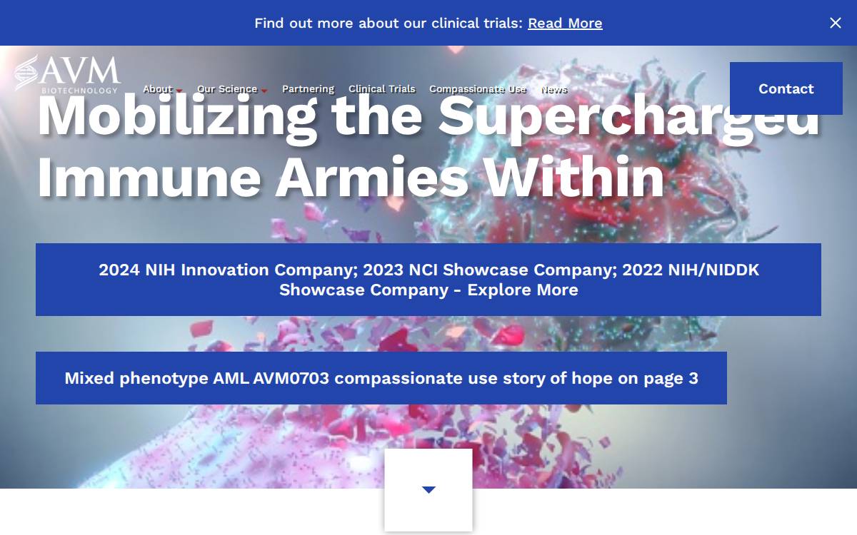 AVM Biotechnology website preview