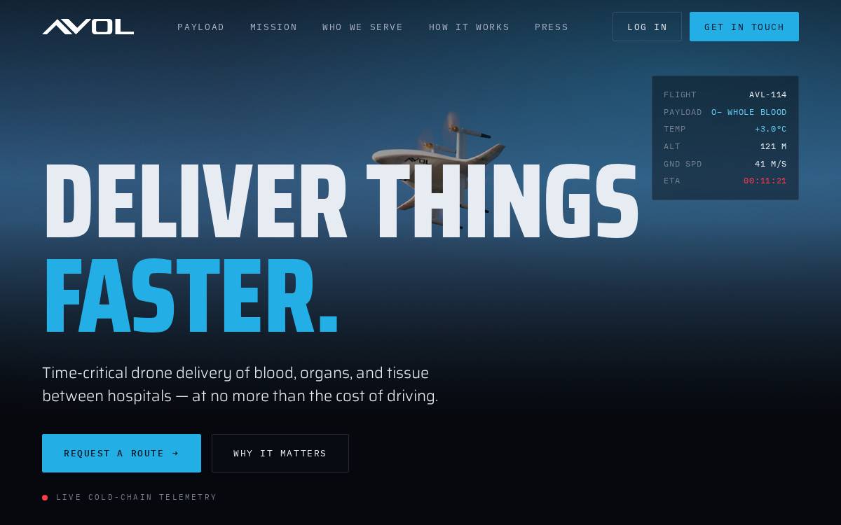 Avol Aerospace website preview