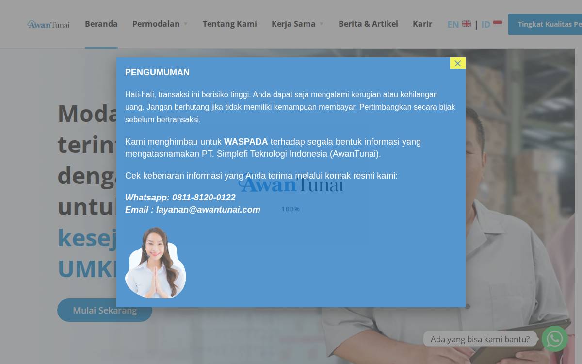 AwanTunai website preview