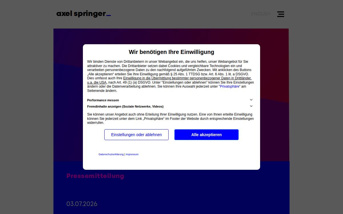 Axel Springer AG website preview