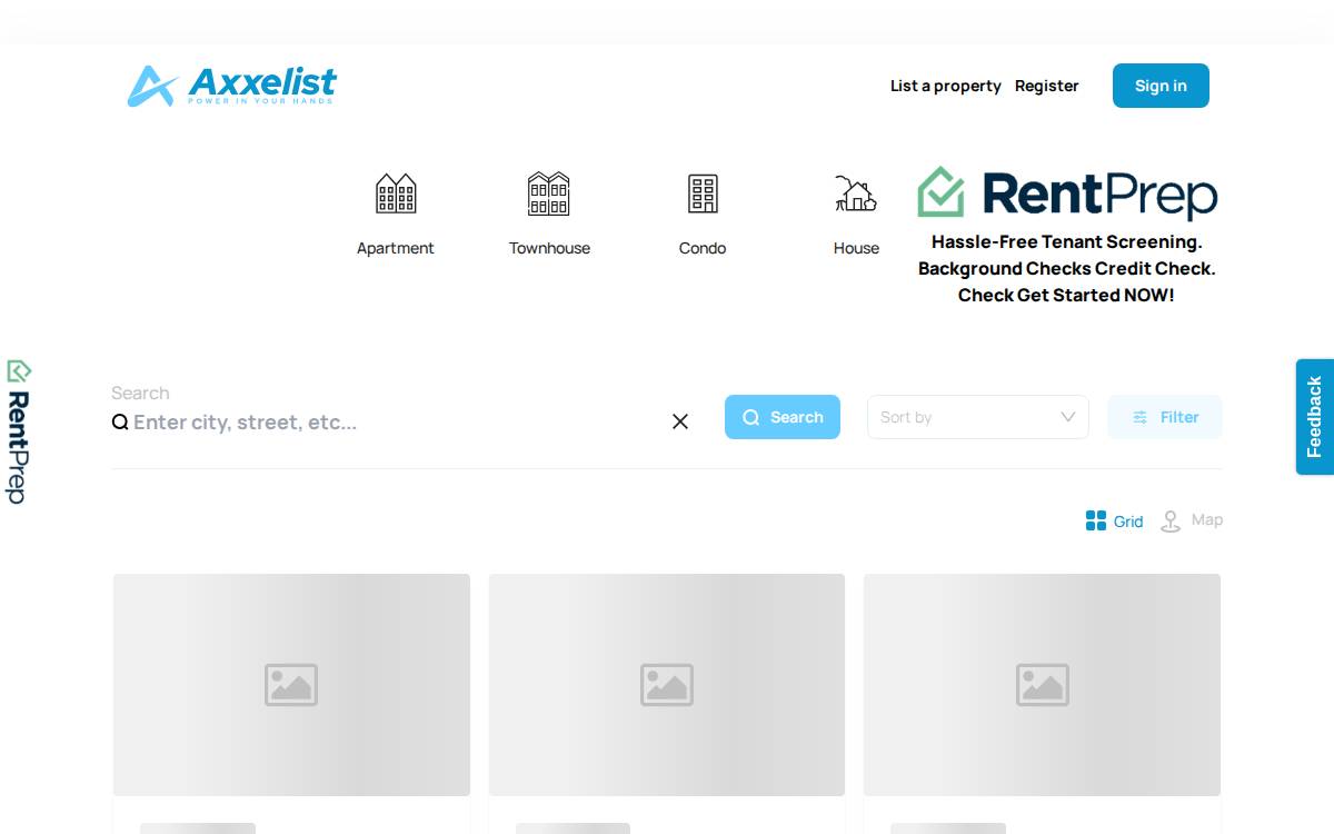 Axxelist website preview