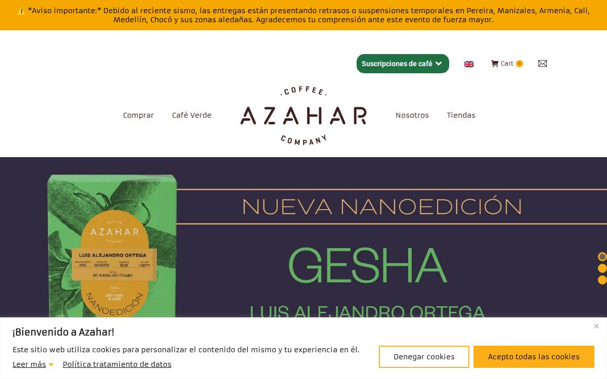 Azahar Coffee website preview