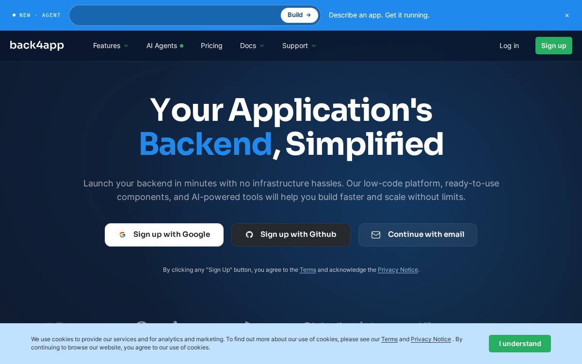 Back4App website preview