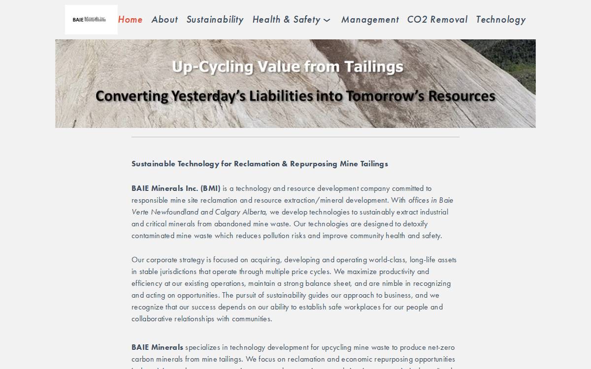 BAIE Minerals website preview