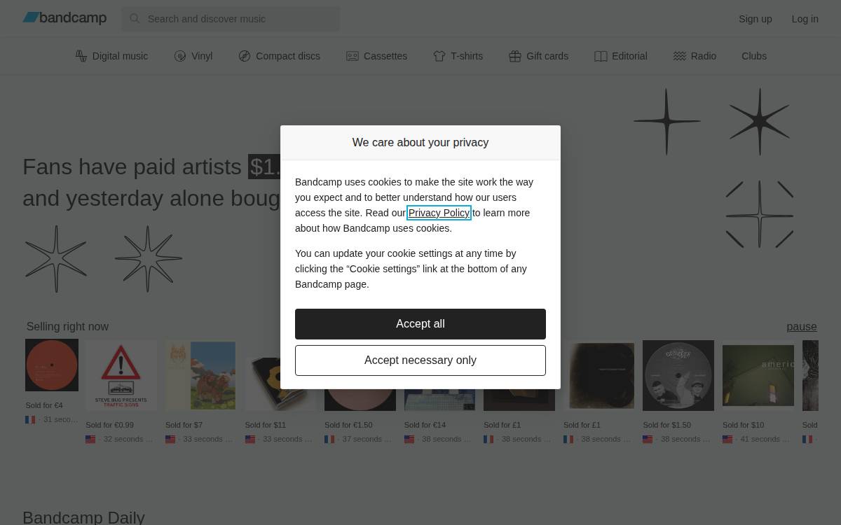 Bandcamp website preview