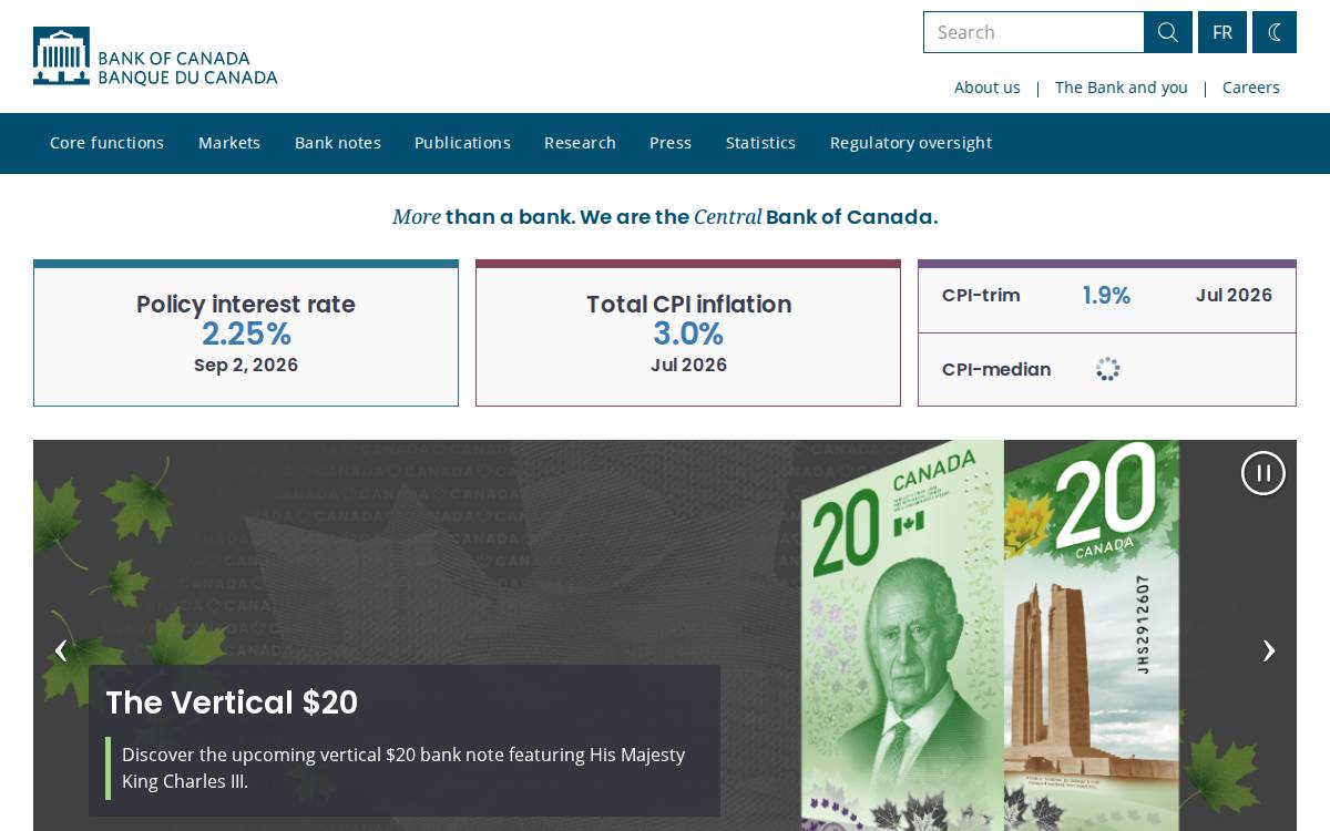Bank of Canada website preview