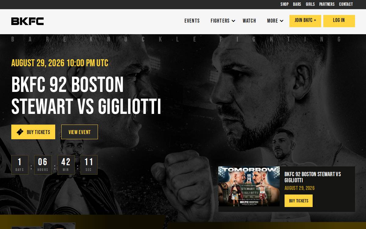 Bare Knuckle Fighting Championship website preview