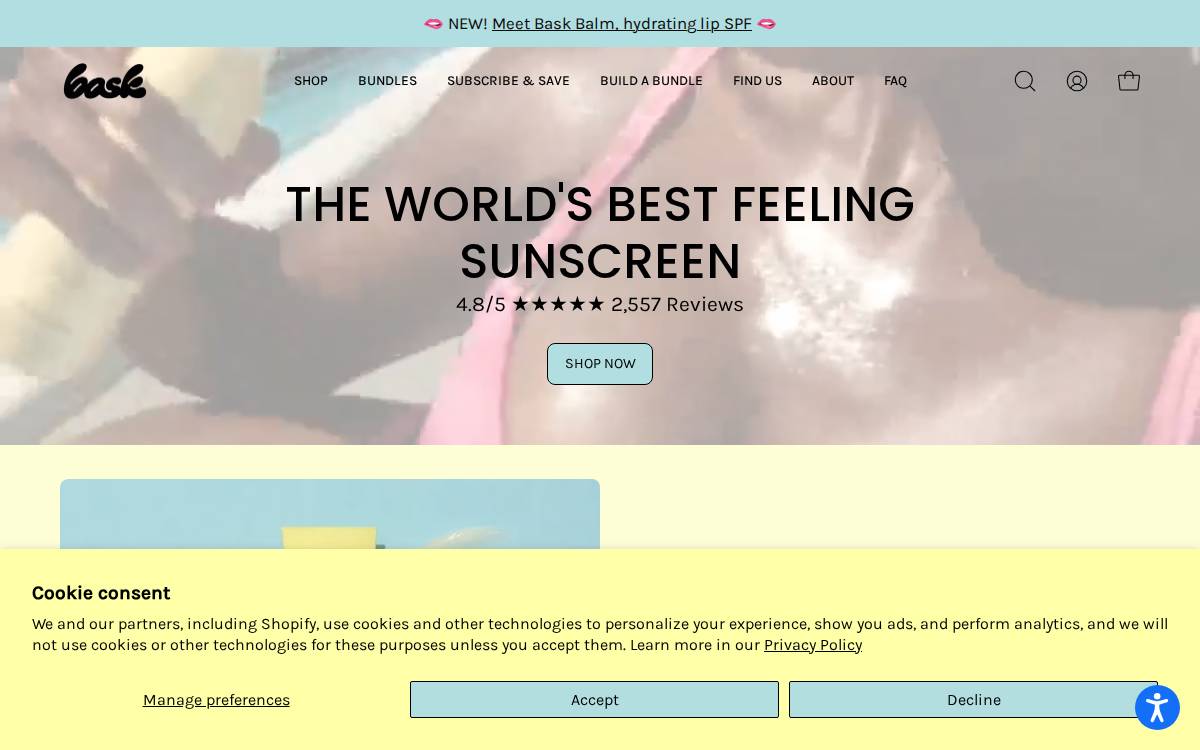 Bask Suncare website preview