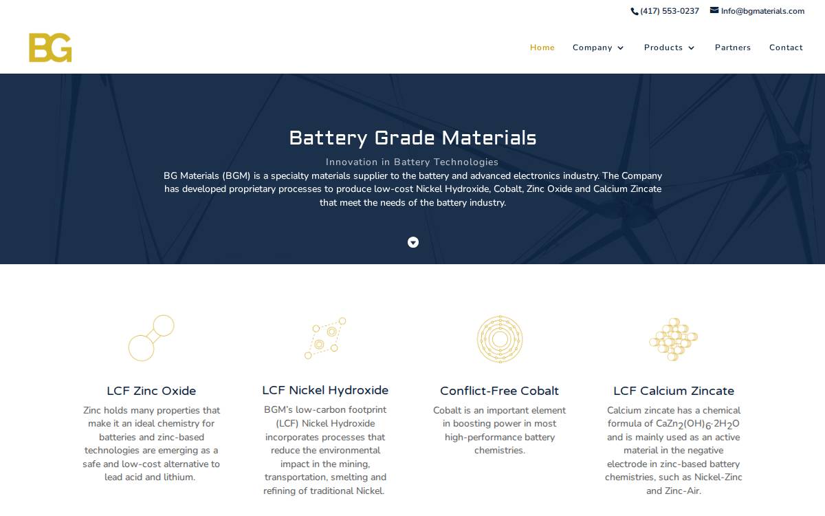 Battery Grade Materials website preview