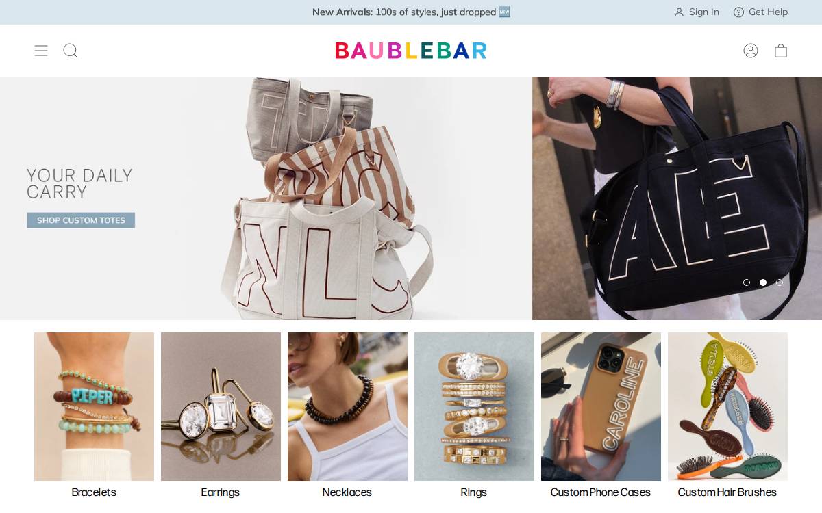 Bauble Bar website preview