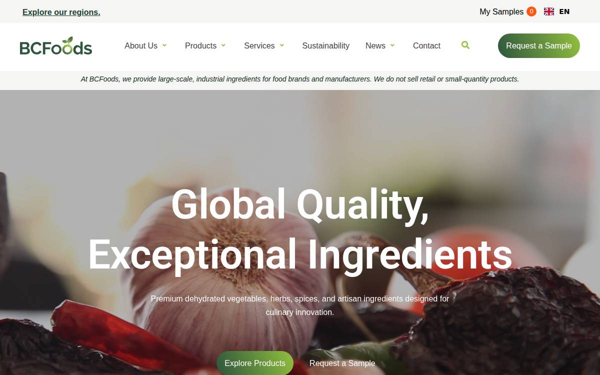 BCFoods website preview
