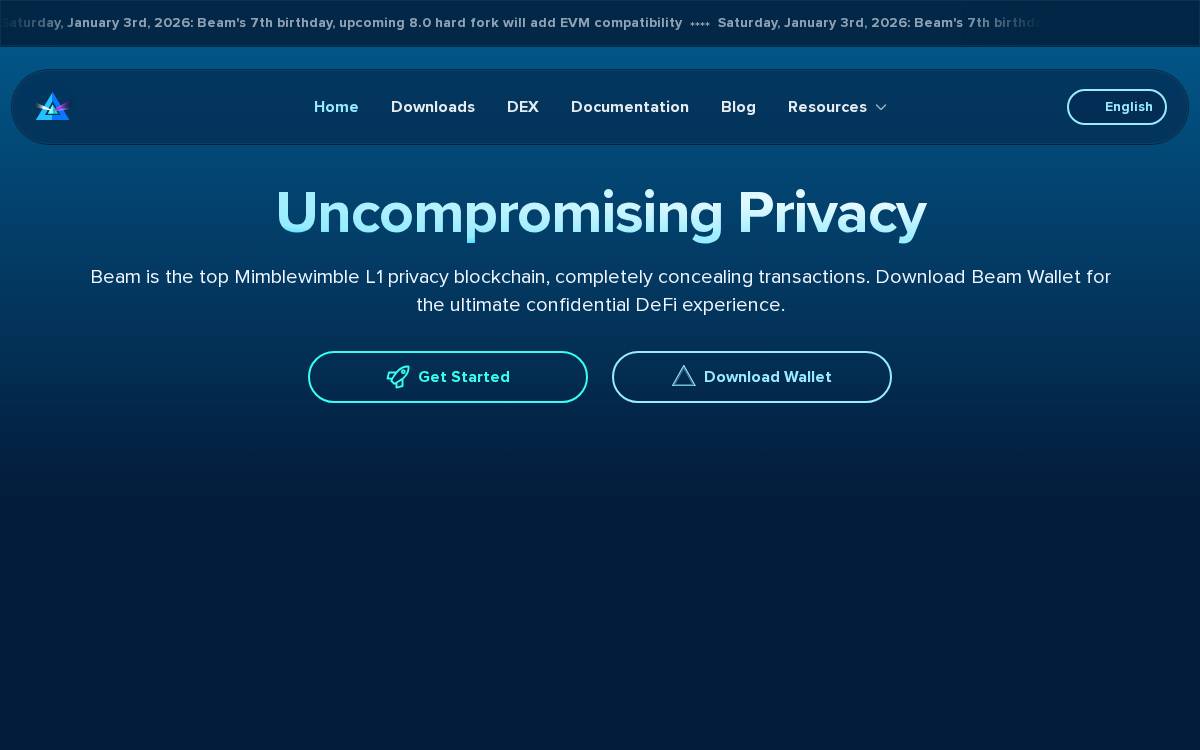 Beam Privacy Currency website preview