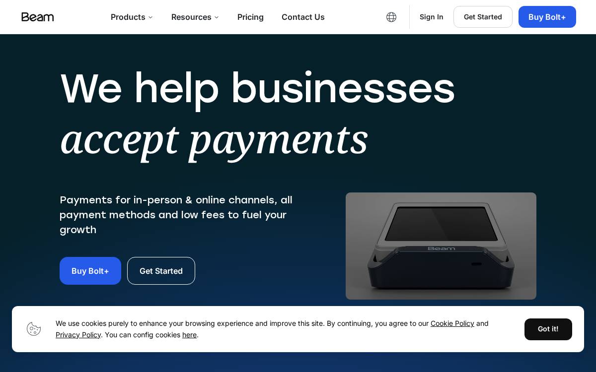 Beam Checkout website preview