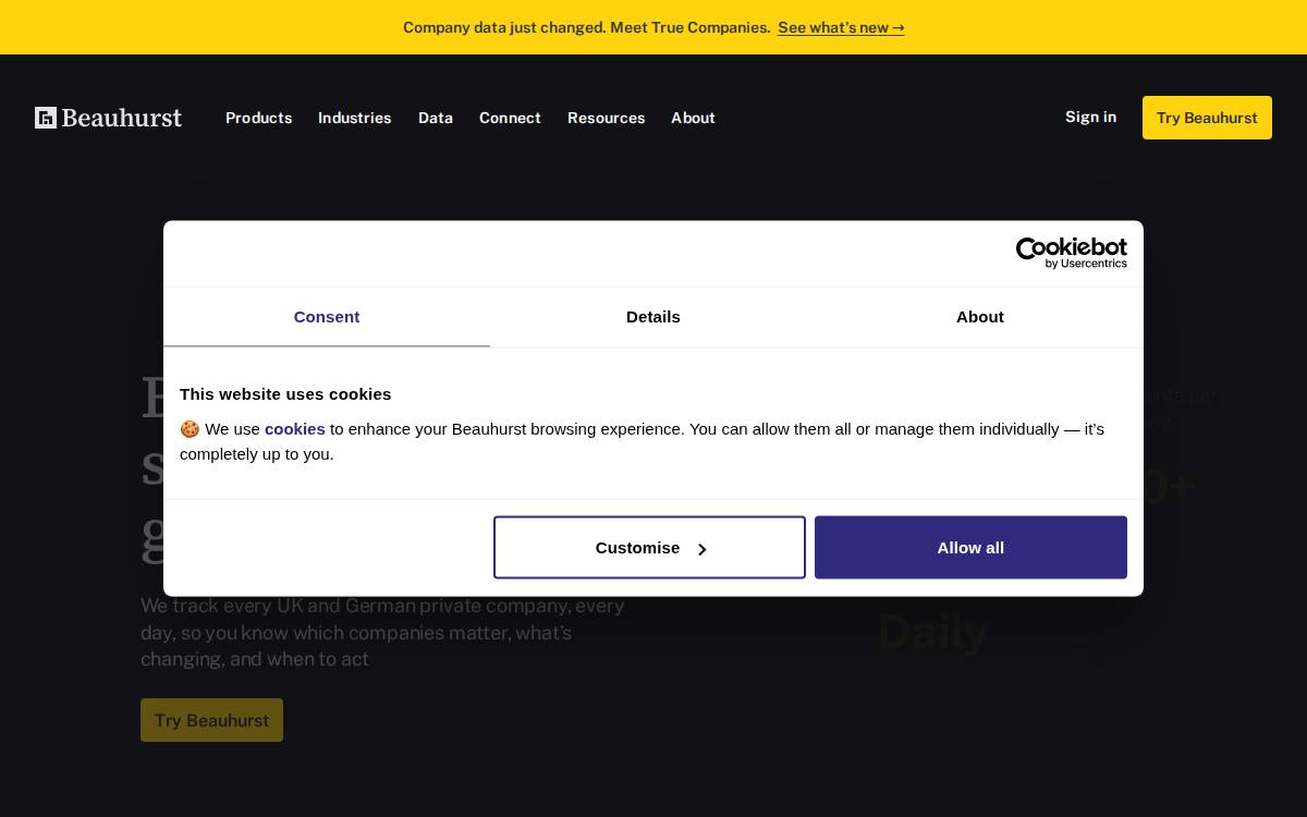 Beauhurst website preview