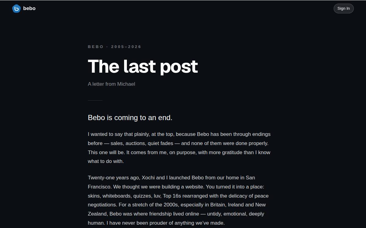 Bebo website preview