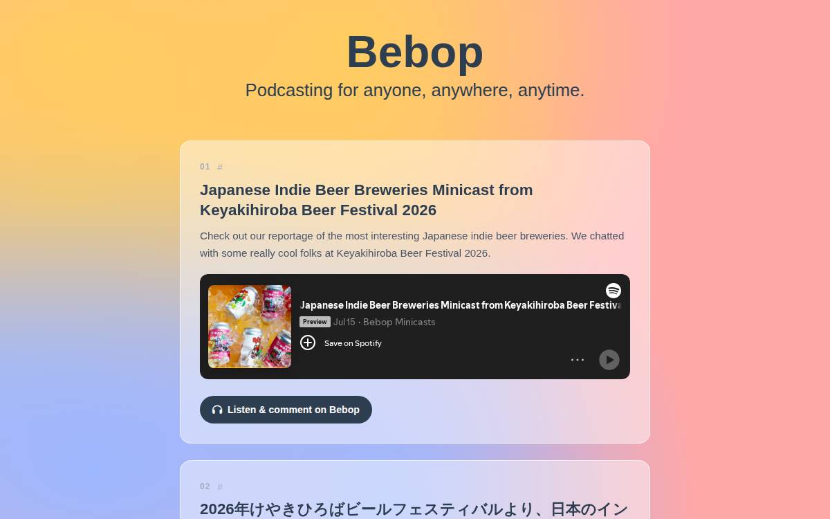 Bebop website preview