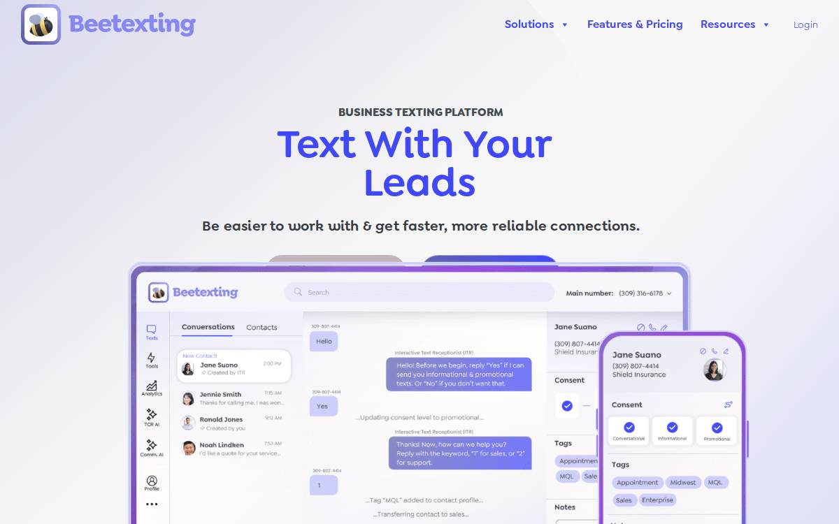 Beetexting website preview