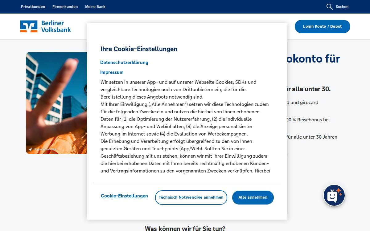 Berliner Volksbank website preview