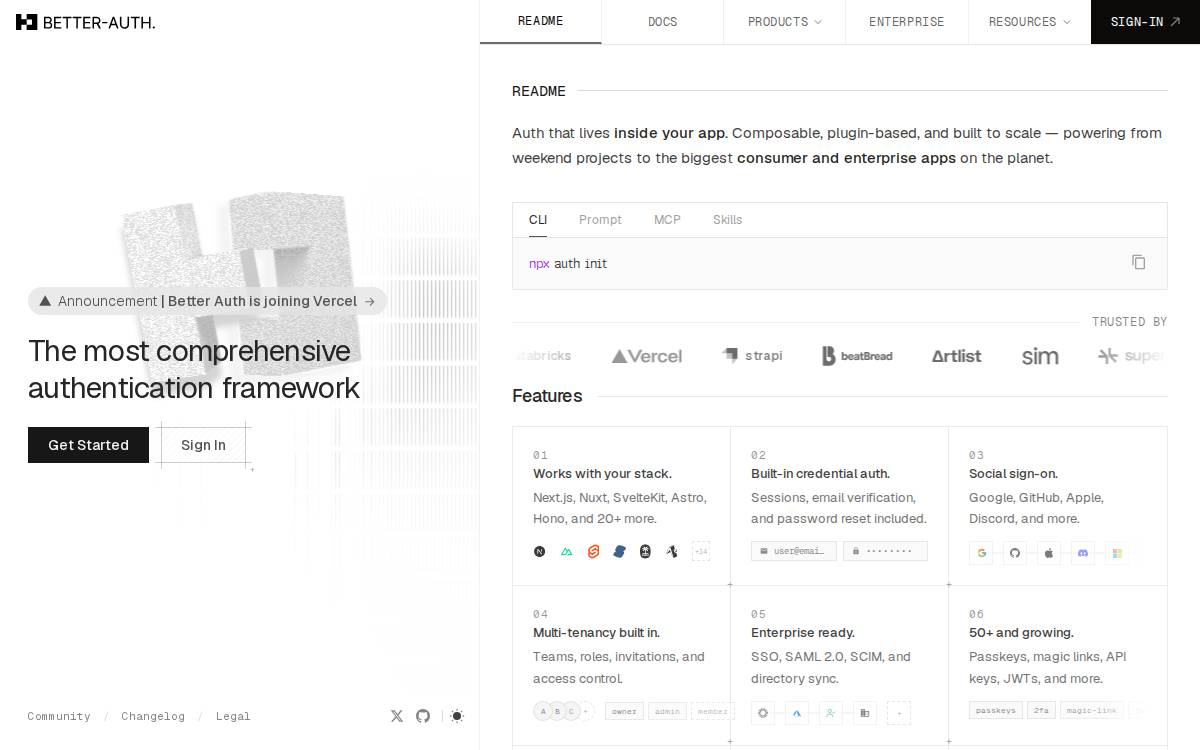 Better Auth website preview