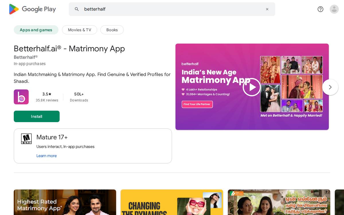 Betterhalf website preview
