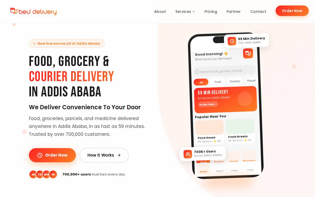 beU delivery website preview