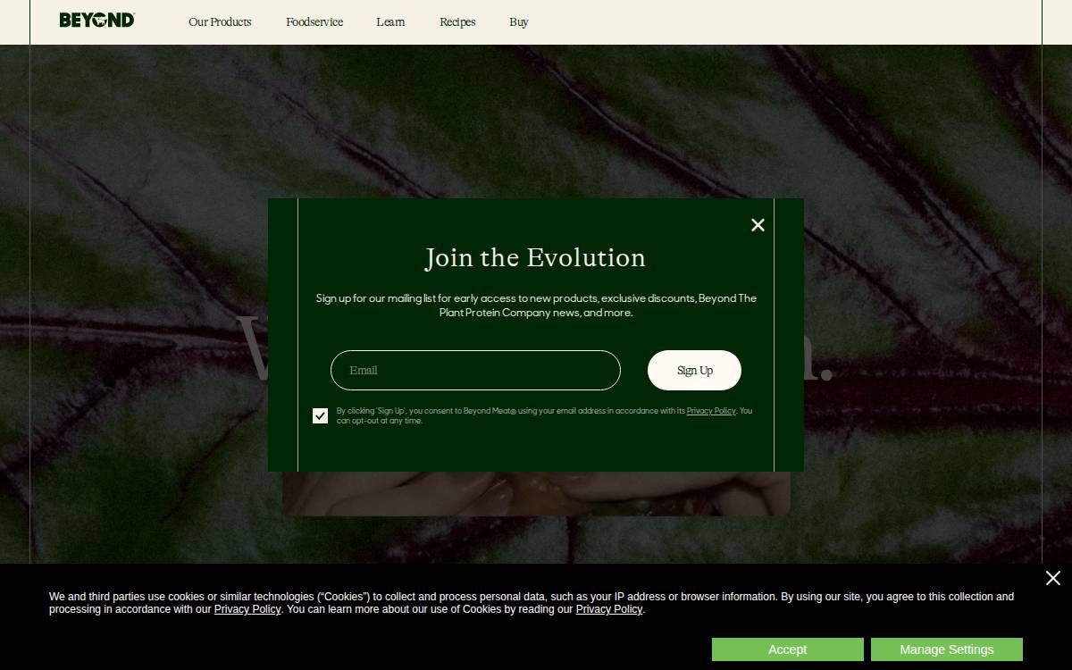 Beyond Meat website preview