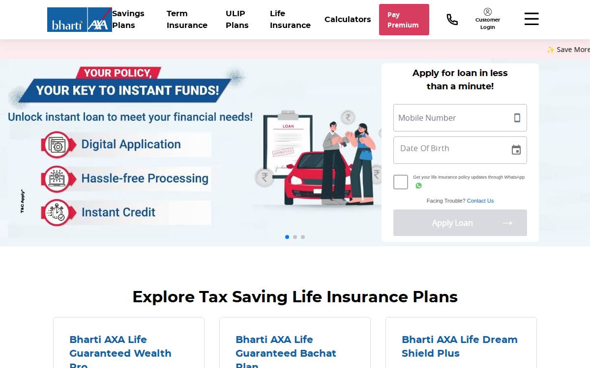 Bharti Life Insurance Company Limited website preview