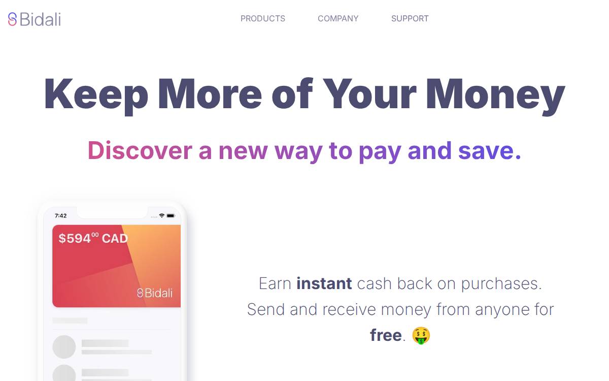 Bidali website preview