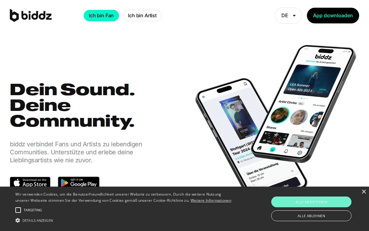 biddz website preview