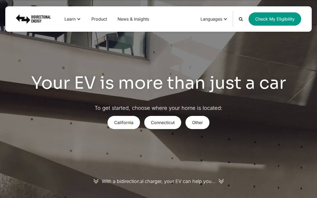 Bidirectional Energy website preview