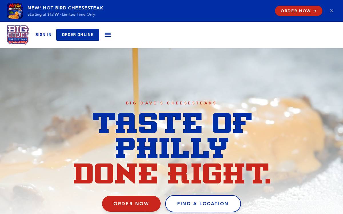 Big Dave's Cheesesteaks website preview