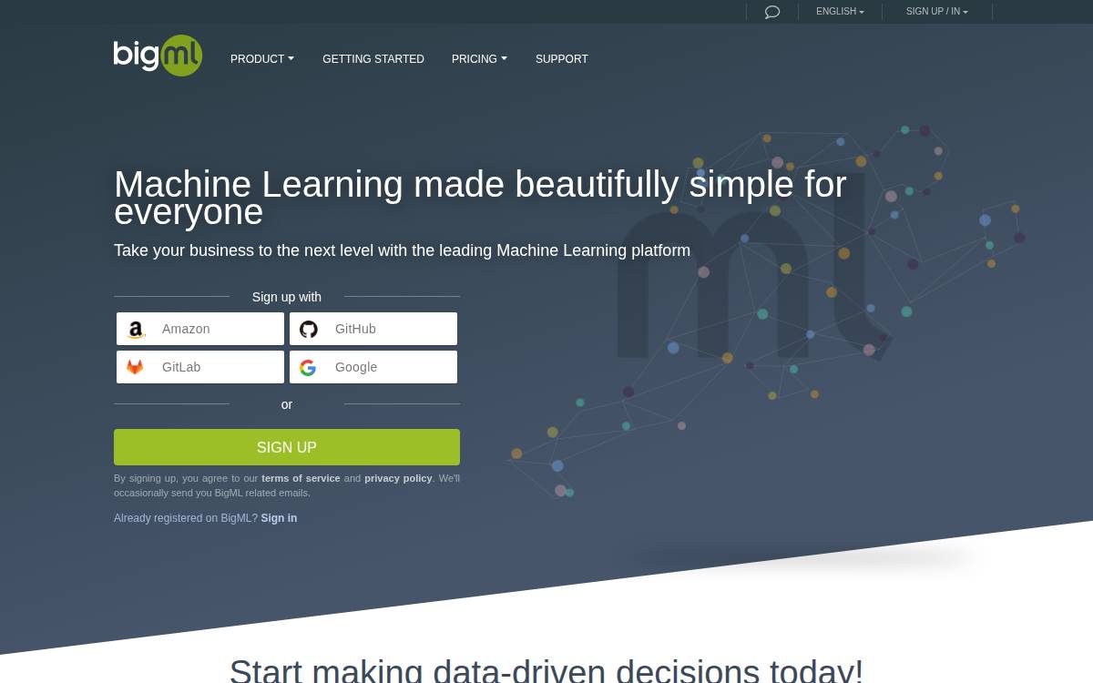 BigML website preview