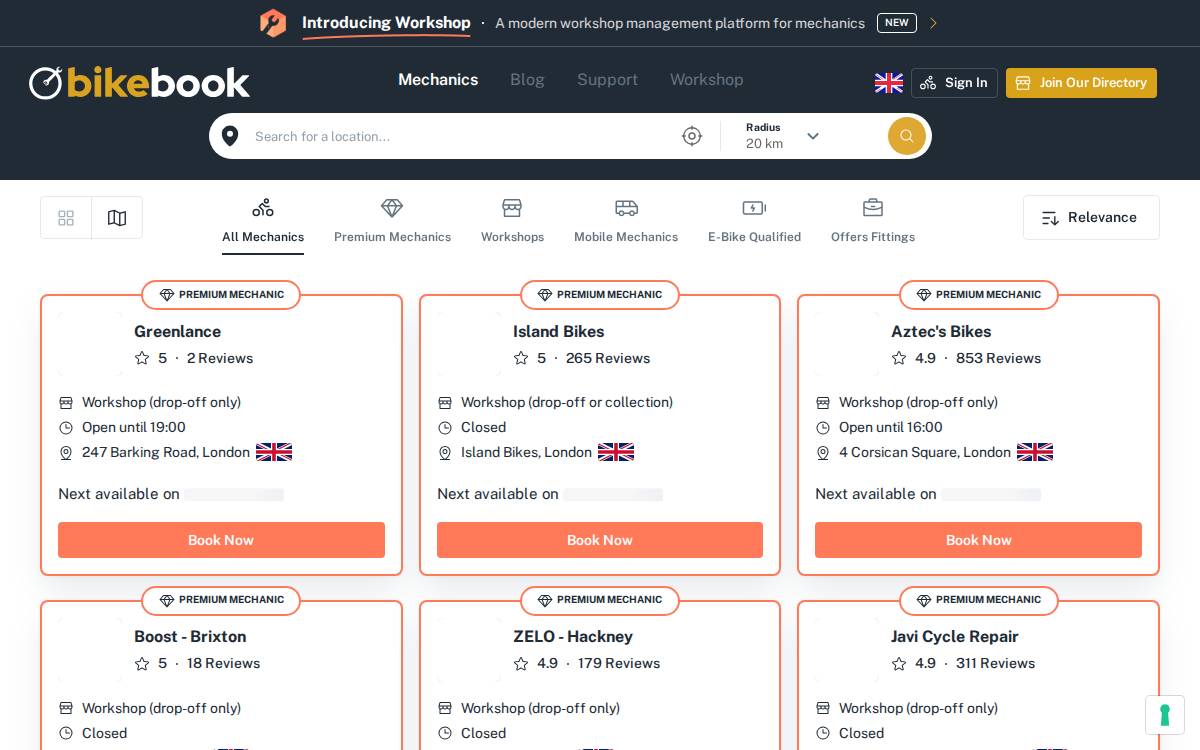 Bikebook website preview