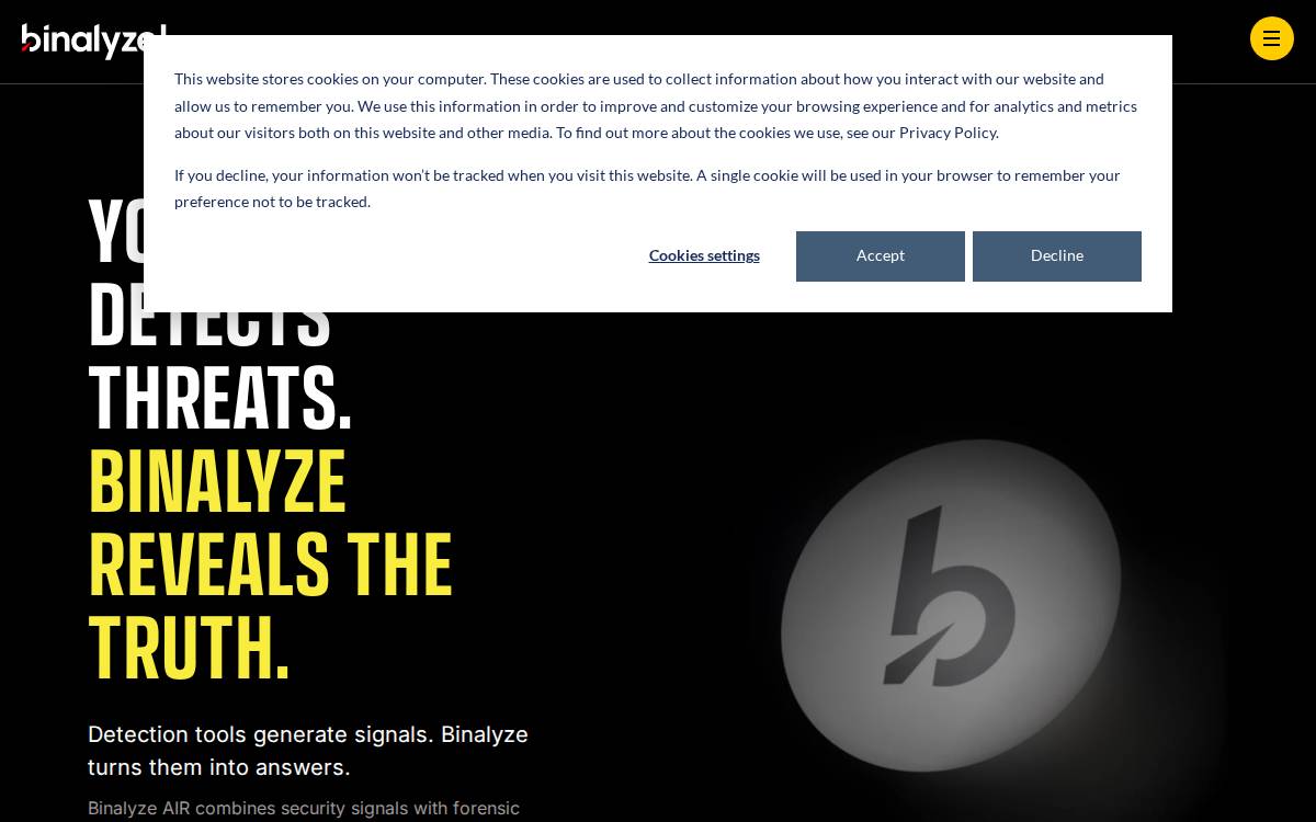 Binalyze website preview