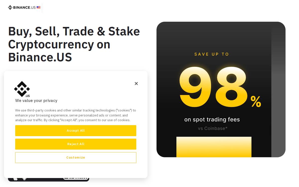 Binance US Exchange website preview